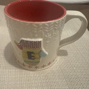Anthropologie Bundled Up Mitten Mug Holiday Coffee Cup 20 Oz Monogram E